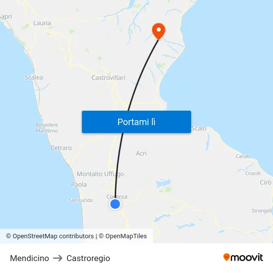 Mendicino to Castroregio map