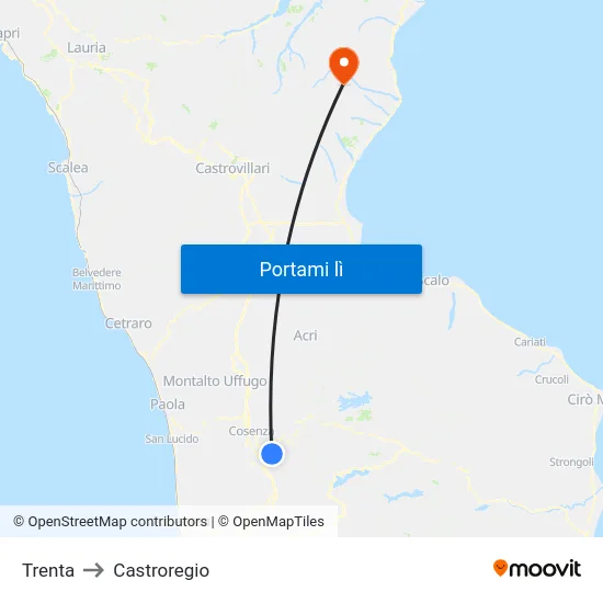 Trenta to Castroregio map