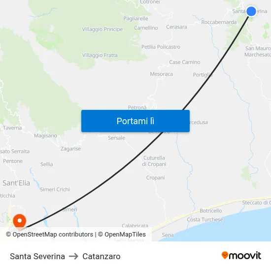 Santa Severina to Catanzaro map