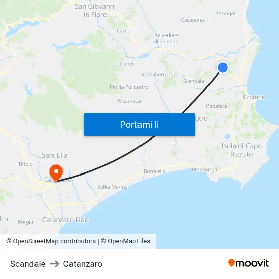 Scandale to Catanzaro map