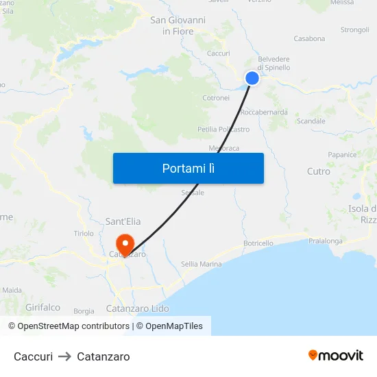 Caccuri to Catanzaro map