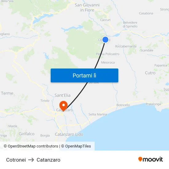 Cotronei to Catanzaro map