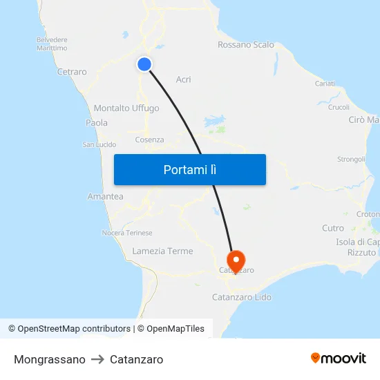 Mongrassano to Catanzaro map
