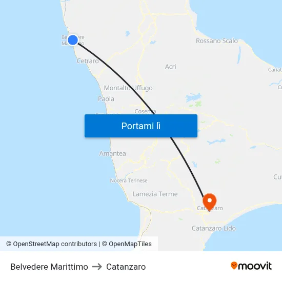 Belvedere Marittimo to Catanzaro map