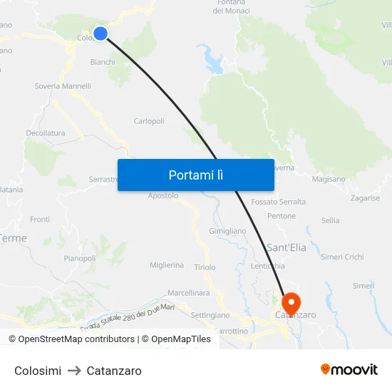 Colosimi to Catanzaro map