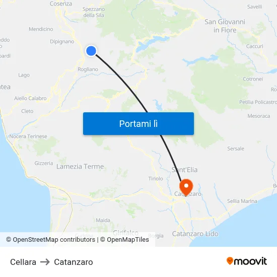 Cellara to Catanzaro map