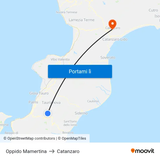 Oppido Mamertina to Catanzaro map