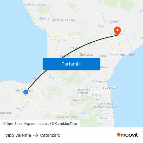 Vibo Valentia to Catanzaro map