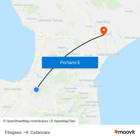 Filogaso to Catanzaro map