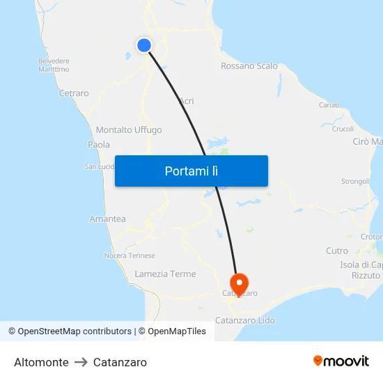 Altomonte to Catanzaro map