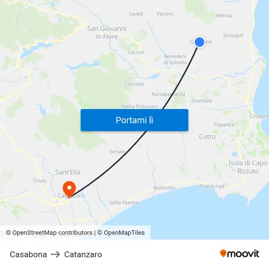 Casabona to Catanzaro map