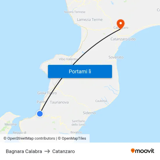 Bagnara Calabra to Catanzaro map