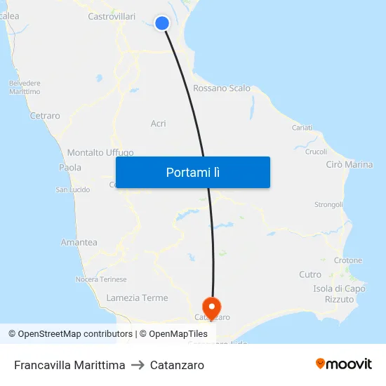 Francavilla Marittima to Catanzaro map