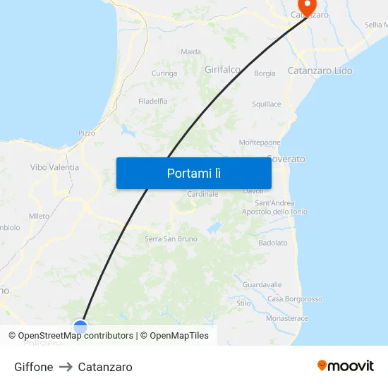 Giffone to Catanzaro map