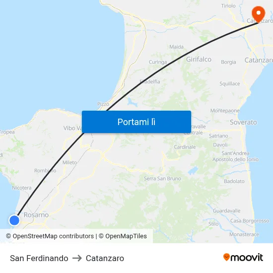 San Ferdinando to Catanzaro map