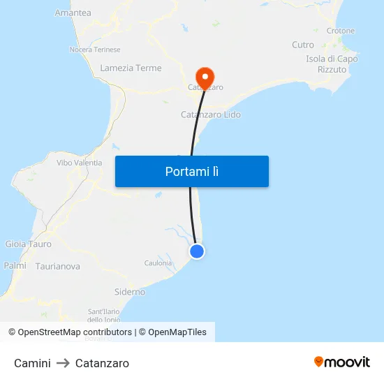 Camini to Catanzaro map