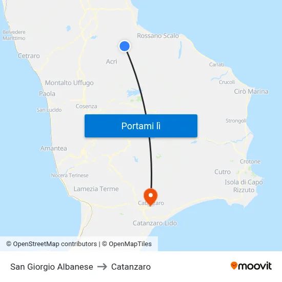 San Giorgio Albanese to Catanzaro map