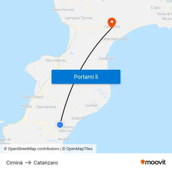 Ciminà to Catanzaro map