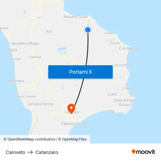 Caloveto to Catanzaro map