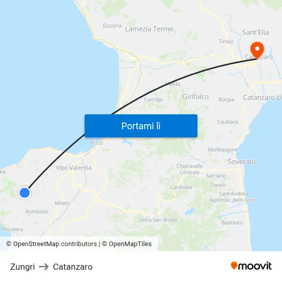 Zungri to Catanzaro map