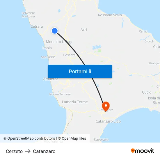 Cerzeto to Catanzaro map