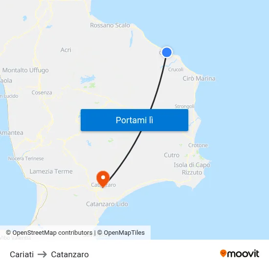 Cariati to Catanzaro map