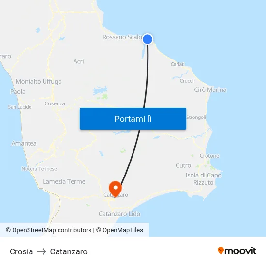 Crosia to Catanzaro map