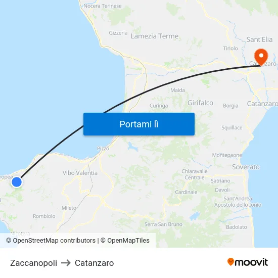 Zaccanopoli to Catanzaro map