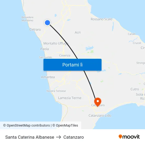 Santa Caterina Albanese to Catanzaro map