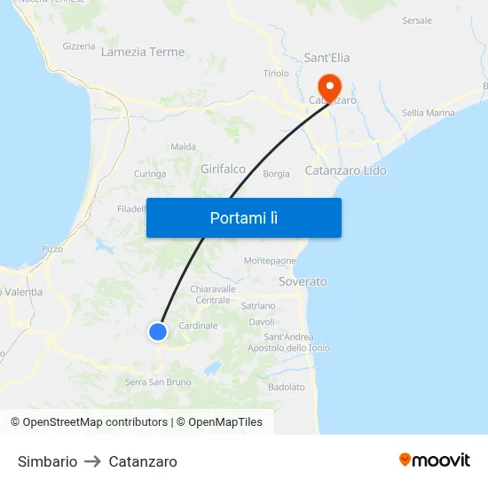 Simbario to Catanzaro map