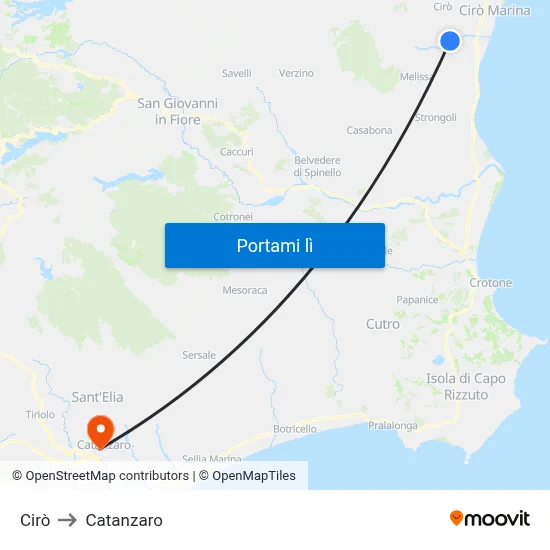 Cirò to Catanzaro map