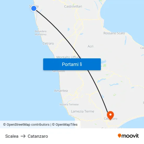 Scalea to Catanzaro map