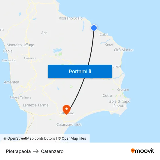 Pietrapaola to Catanzaro map