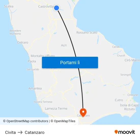 Civita to Catanzaro map