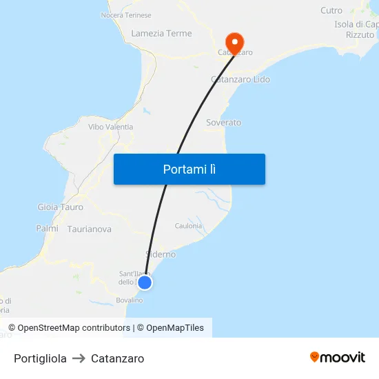 Portigliola to Catanzaro map
