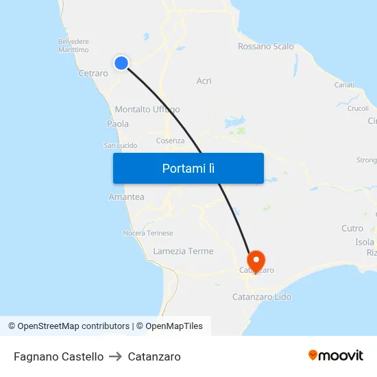 Fagnano Castello to Catanzaro map