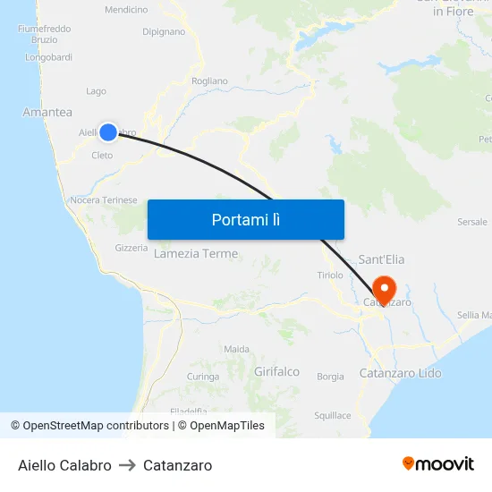 Aiello Calabro to Catanzaro map
