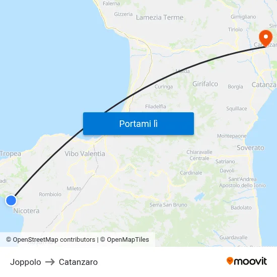 Joppolo to Catanzaro map