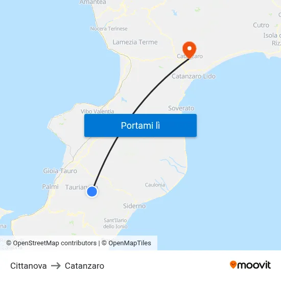 Cittanova to Catanzaro map