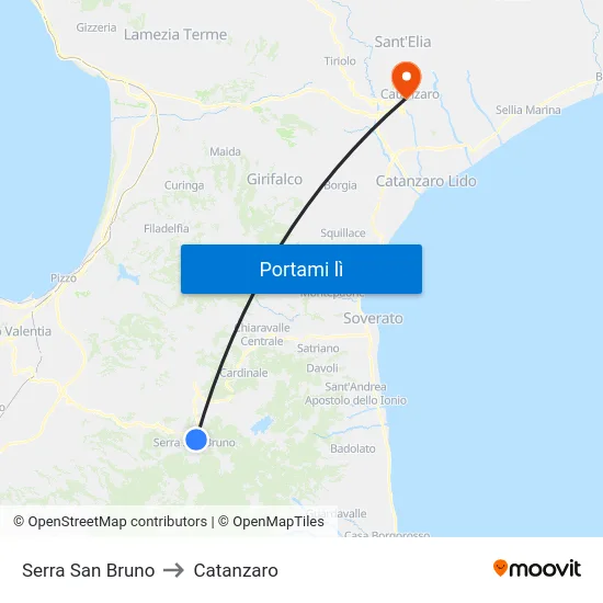 Serra San Bruno to Catanzaro map