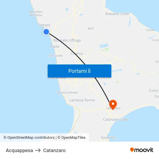 Acquappesa to Catanzaro map