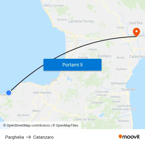 Parghelia to Catanzaro map