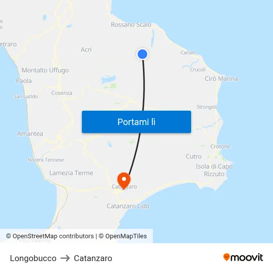Longobucco to Catanzaro map