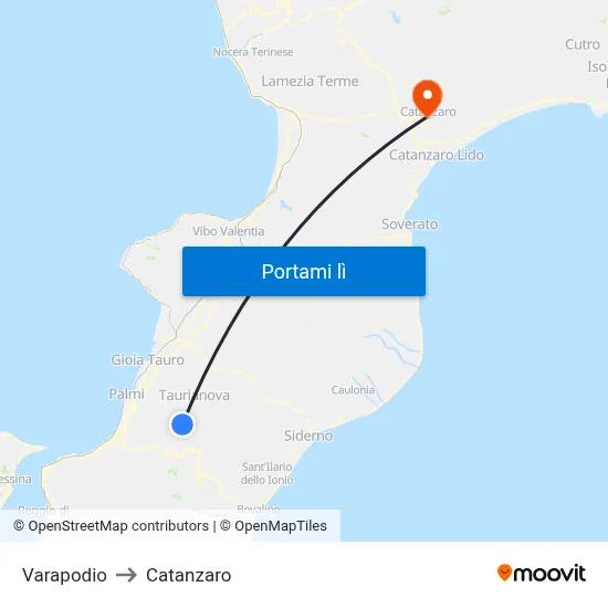 Varapodio to Catanzaro map