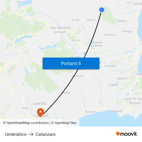 Umbriatico to Catanzaro map
