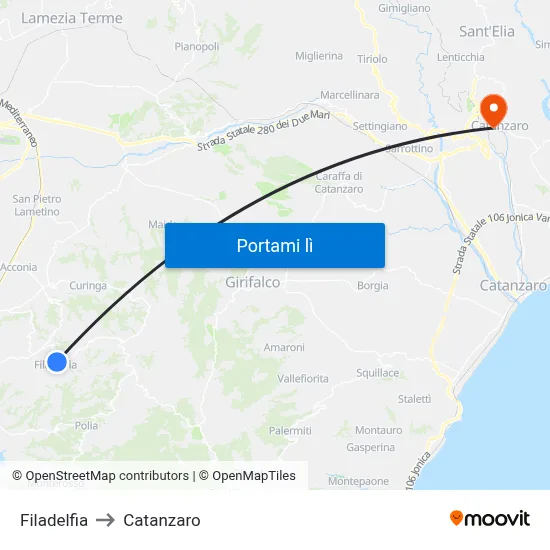 Filadelfia to Catanzaro map