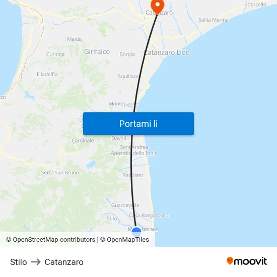 Stilo to Catanzaro map