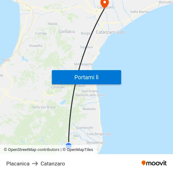 Placanica to Catanzaro map