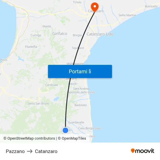 Pazzano to Catanzaro map