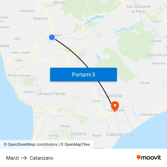 Marzi to Catanzaro map